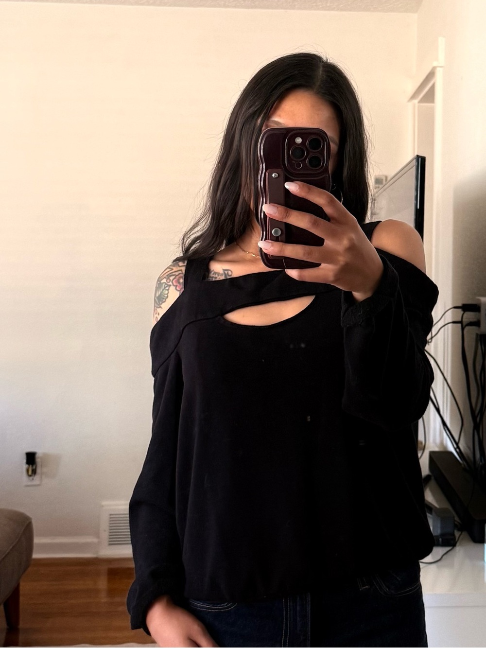 Bailey 44 Black Cold-Shoulder Cutout Sweatshirt